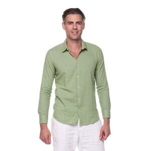 Linen Attire by Ranees Miami S- 121 Mens Green Linen Button-Up Shirt XL
